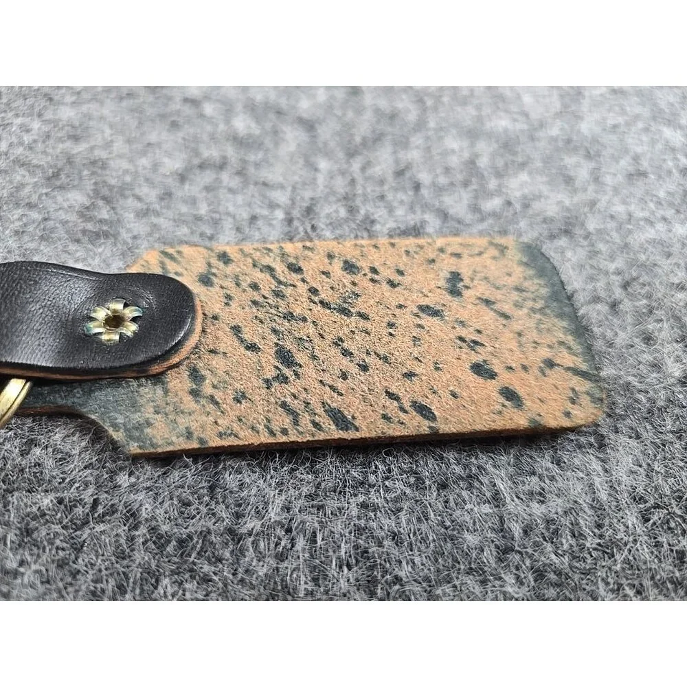 Vintage Keychain RW Leather Sugarcreek OH Blue Metal Ring